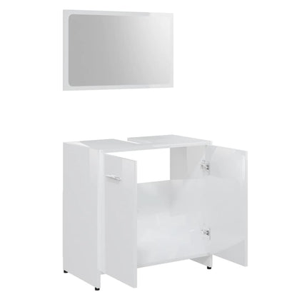 3 Piece Bathroom Furniture Set High Gloss White Engineered Wood