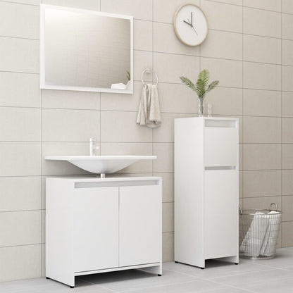 3 Piece Bathroom Furniture Set White Engineered Wood