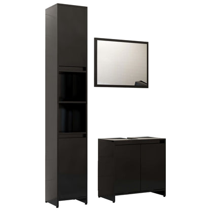 3 Piece Bathroom Furniture Set Black Engineered Wood