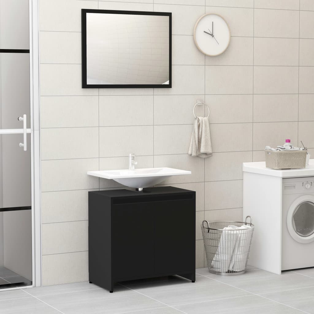 3 Piece Bathroom Furniture Set Black Engineered Wood