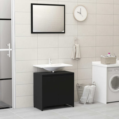 3 Piece Bathroom Furniture Set Black Engineered Wood