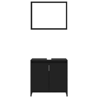 3 Piece Bathroom Furniture Set Black Engineered Wood