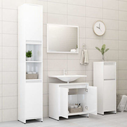 3 Piece Bathroom Furniture Set High Gloss White Engineered Wood