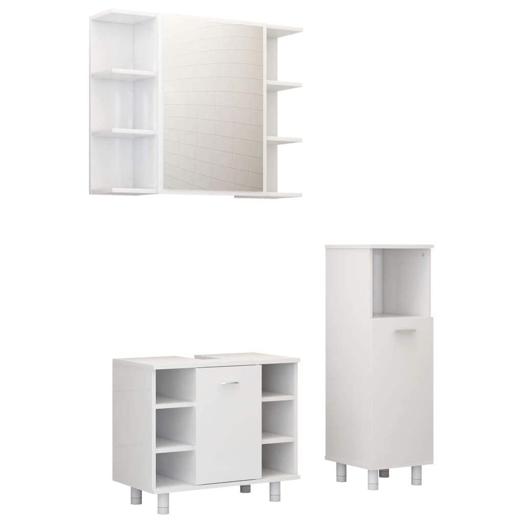 3 Piece Bathroom Furniture Set White Engineered Wood