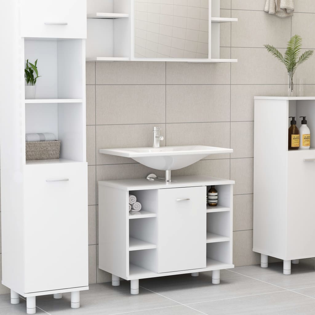 3 Piece Bathroom Furniture Set White Engineered Wood