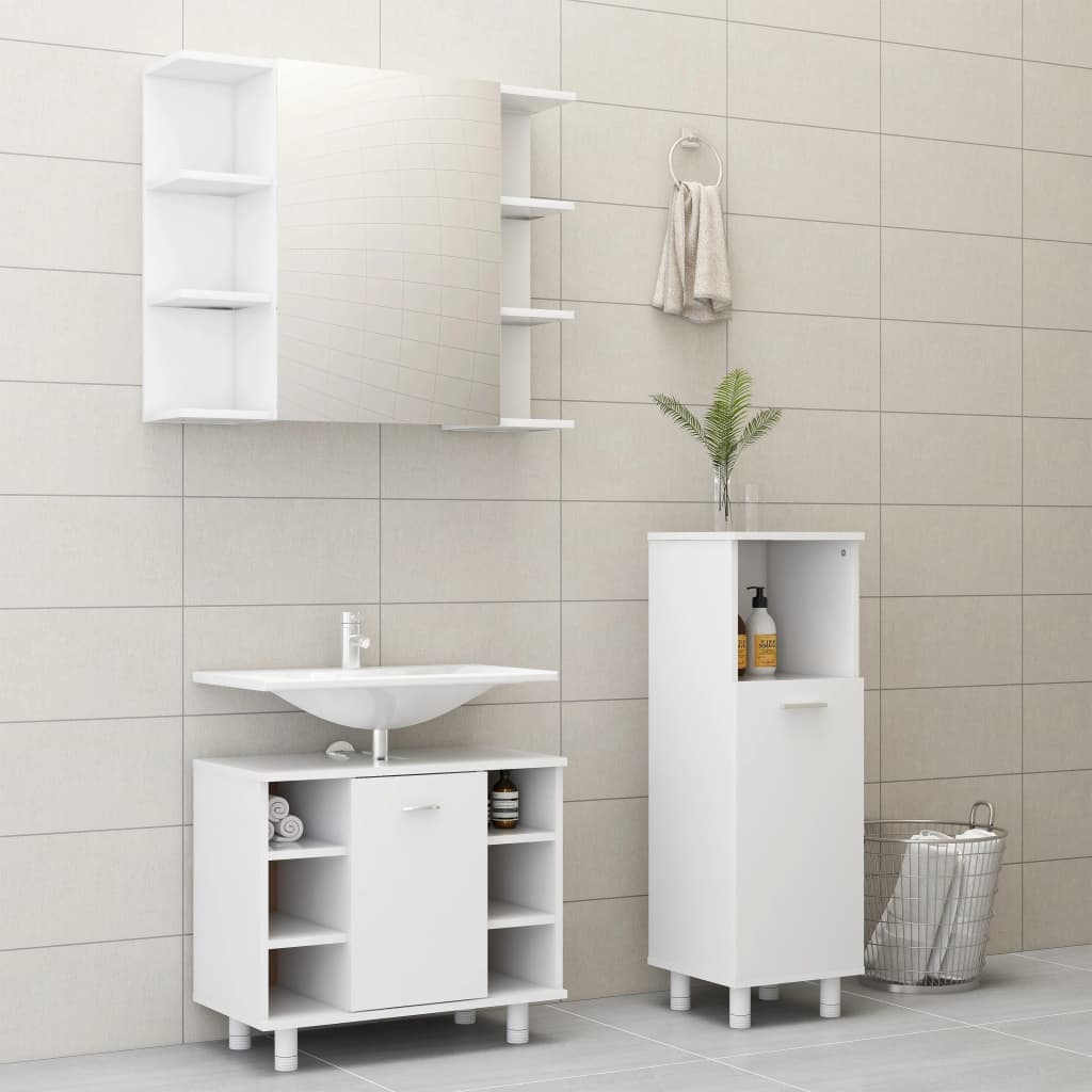 3 Piece Bathroom Furniture Set White Engineered Wood