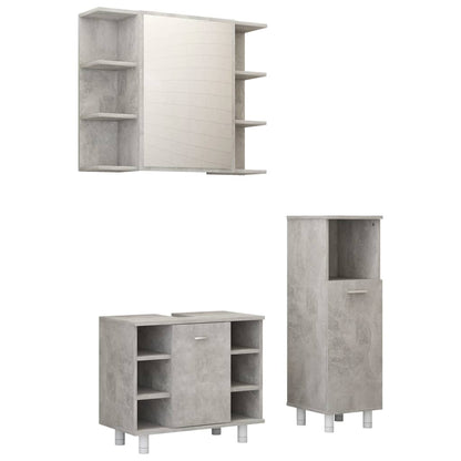 3 Piece Bathroom Furniture Set Concrete Grey Engineered Wood