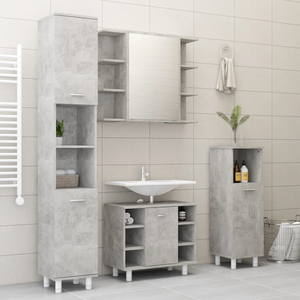 3 Piece Bathroom Furniture Set Concrete Grey Engineered Wood