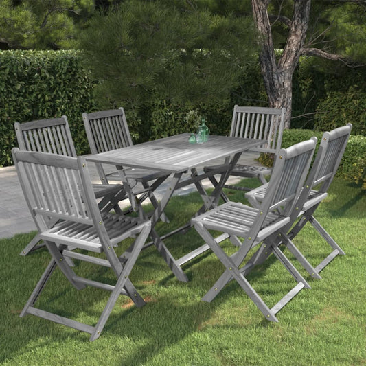 7 Piece Garden Dining Set Solid Acacia Wood Grey