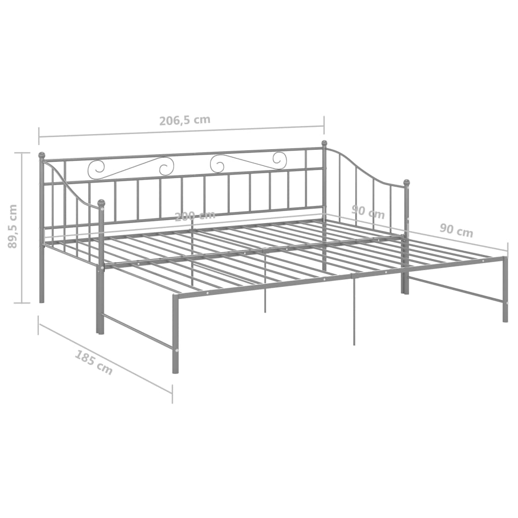 Pull-out Sofa Bed Frame Grey Metal 90x200 cm