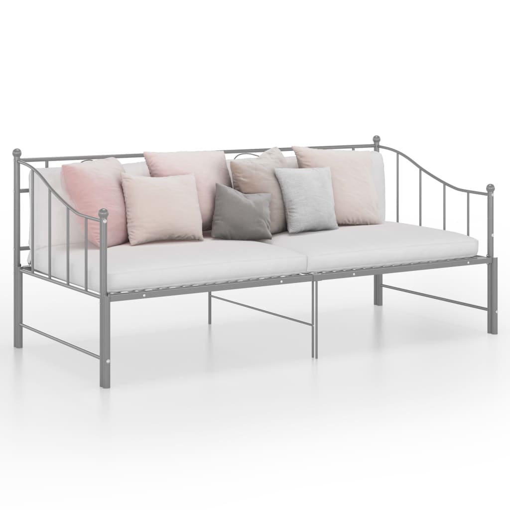 Pull-out Sofa Bed Frame Grey Metal 90x200 cm