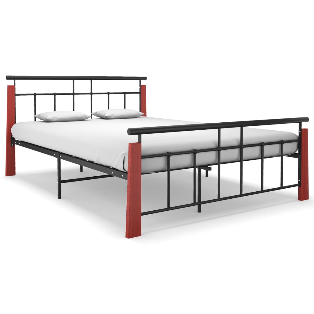 Bed Frame Metal  and Solid Oak Wood 140x200 cm