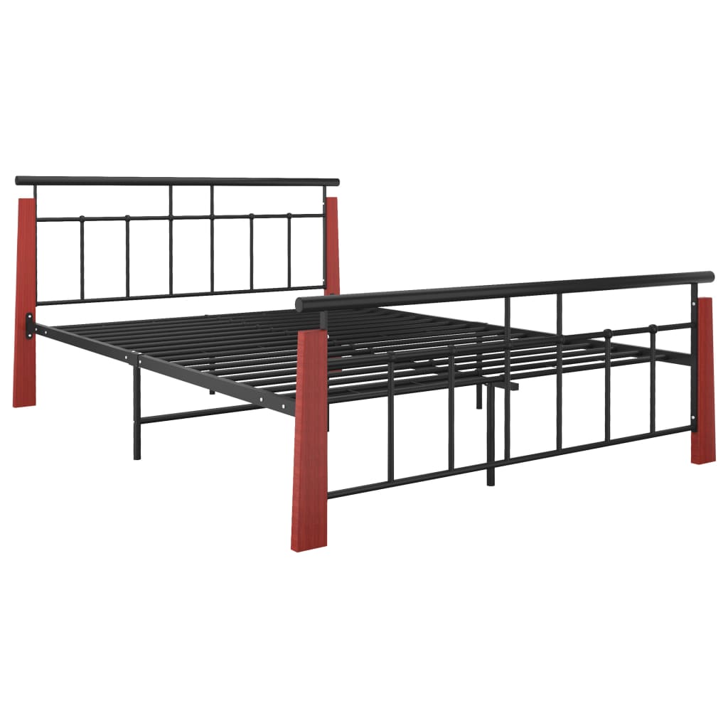 Bed Frame Metal  and Solid Oak Wood 140x200 cm