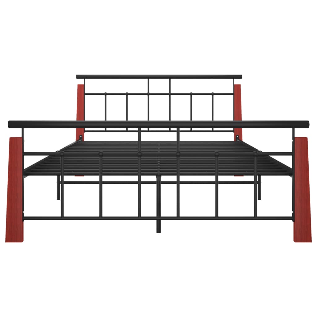 Bed Frame Metal  and Solid Oak Wood 140x200 cm