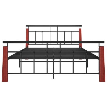 Bed Frame Metal  and Solid Oak Wood 140x200 cm