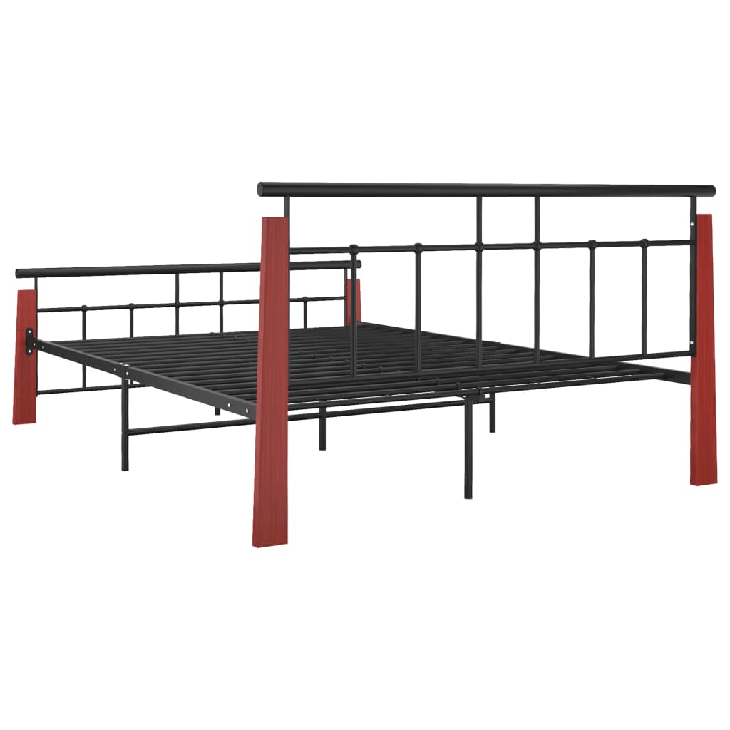 Bed Frame Metal  and Solid Oak Wood 140x200 cm