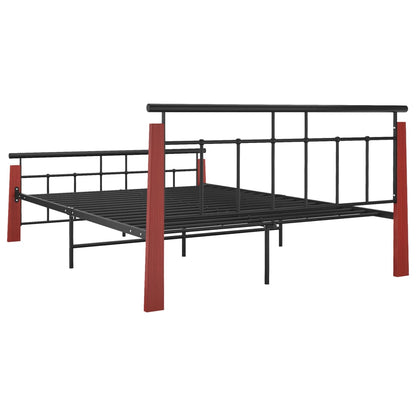 Bed Frame Metal  and Solid Oak Wood 140x200 cm