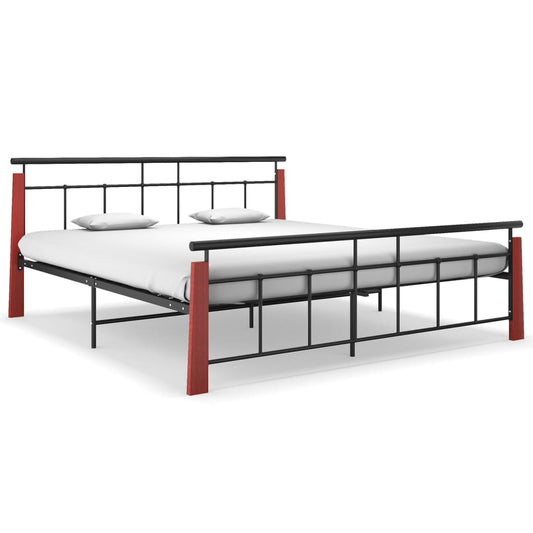 Bed Frame without Mattress Metal and Solid Oak Wood 180x200 cm Super King