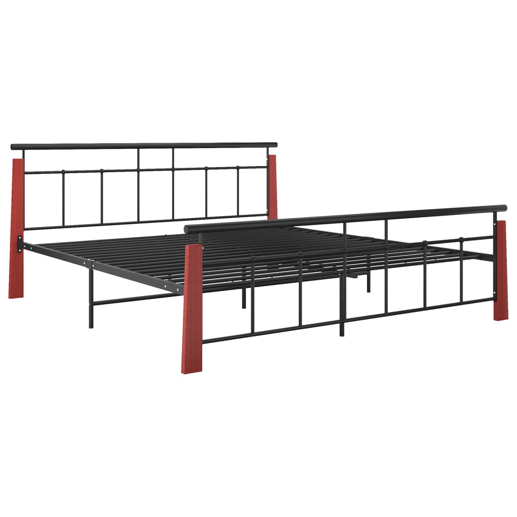 Bed Frame without Mattress Metal and Solid Oak Wood 180x200 cm Super King