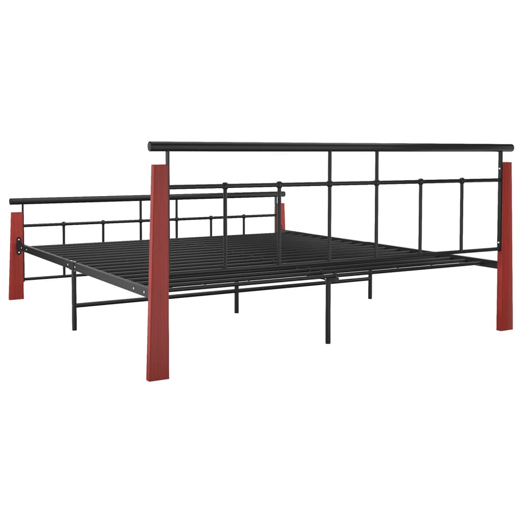 Bed Frame without Mattress Metal and Solid Oak Wood 180x200 cm Super King