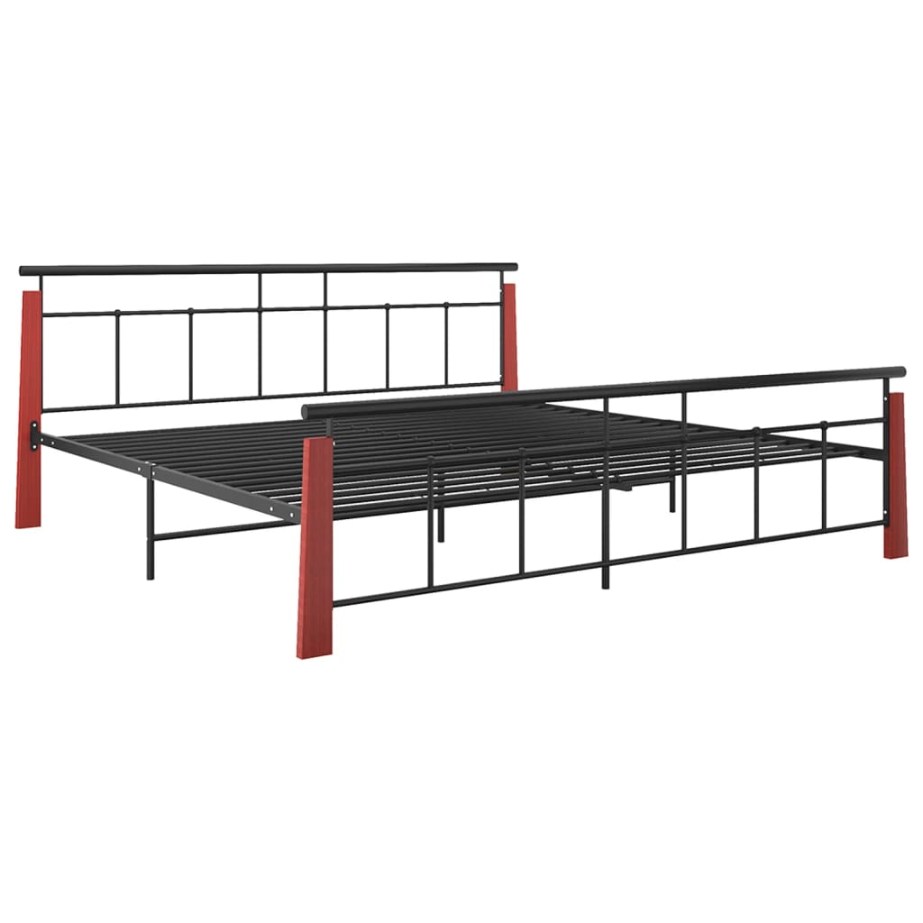 Bed Frame without Mattress Metal and Solid Oak Wood 200x200 cm