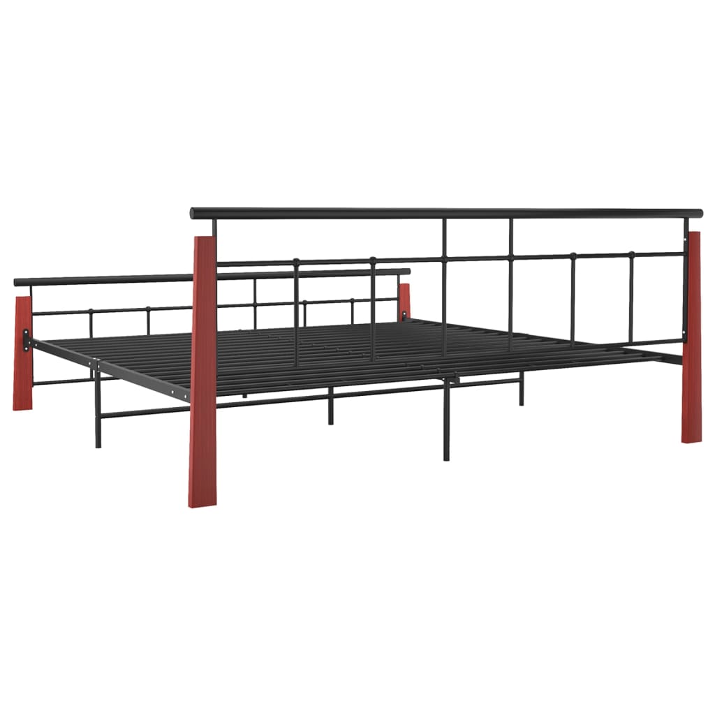 Bed Frame without Mattress Metal and Solid Oak Wood 200x200 cm