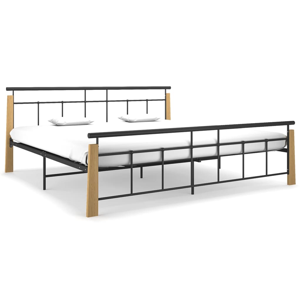 Bed Frame Metal and Solid Oak Wood 200x200 cm