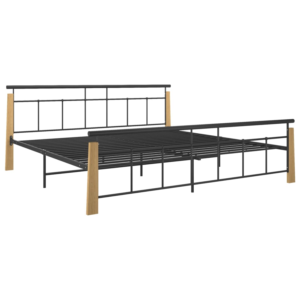 Bed Frame Metal and Solid Oak Wood 200x200 cm