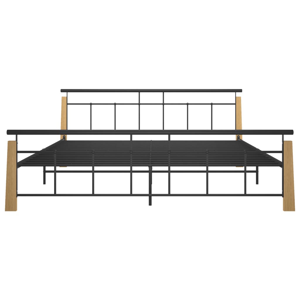 Bed Frame Metal and Solid Oak Wood 200x200 cm