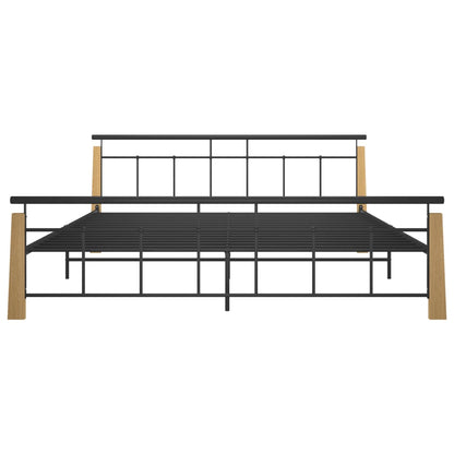 Bed Frame Metal and Solid Oak Wood 200x200 cm