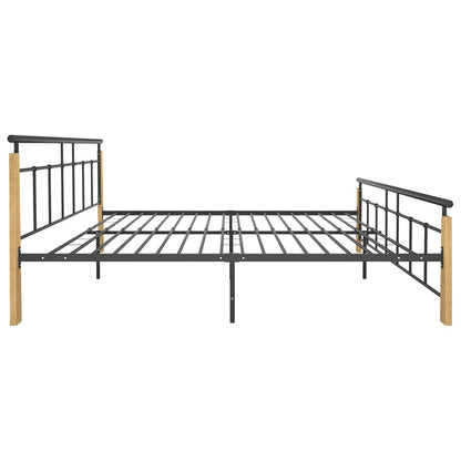 Bed Frame Metal and Solid Oak Wood 200x200 cm