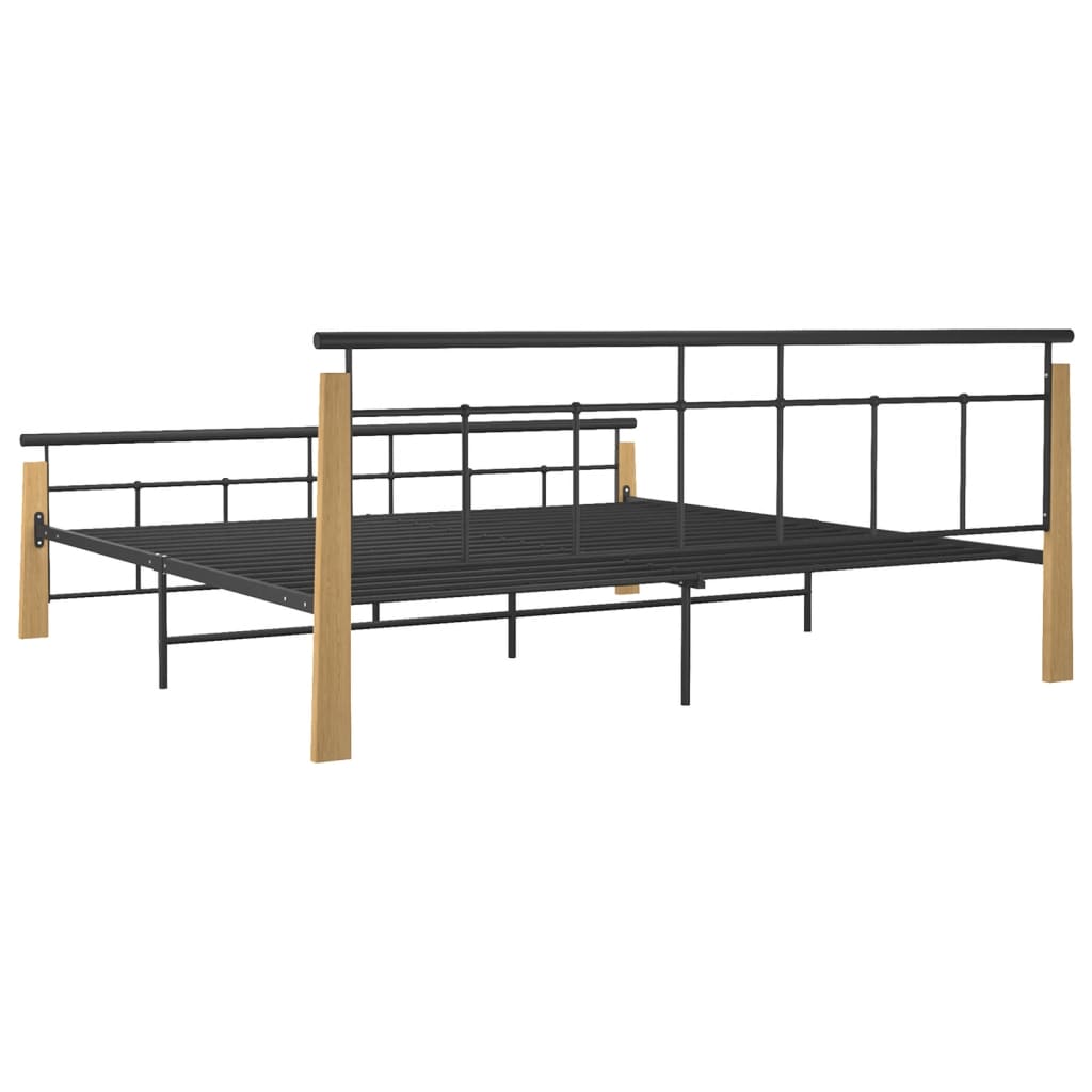 Bed Frame Metal and Solid Oak Wood 200x200 cm