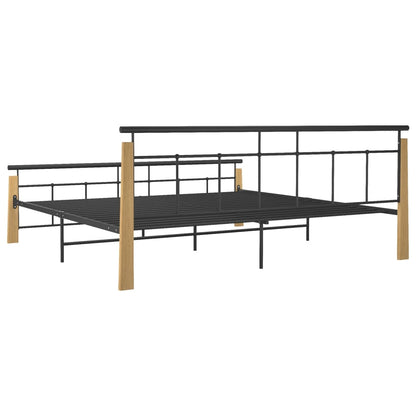 Bed Frame Metal and Solid Oak Wood 200x200 cm