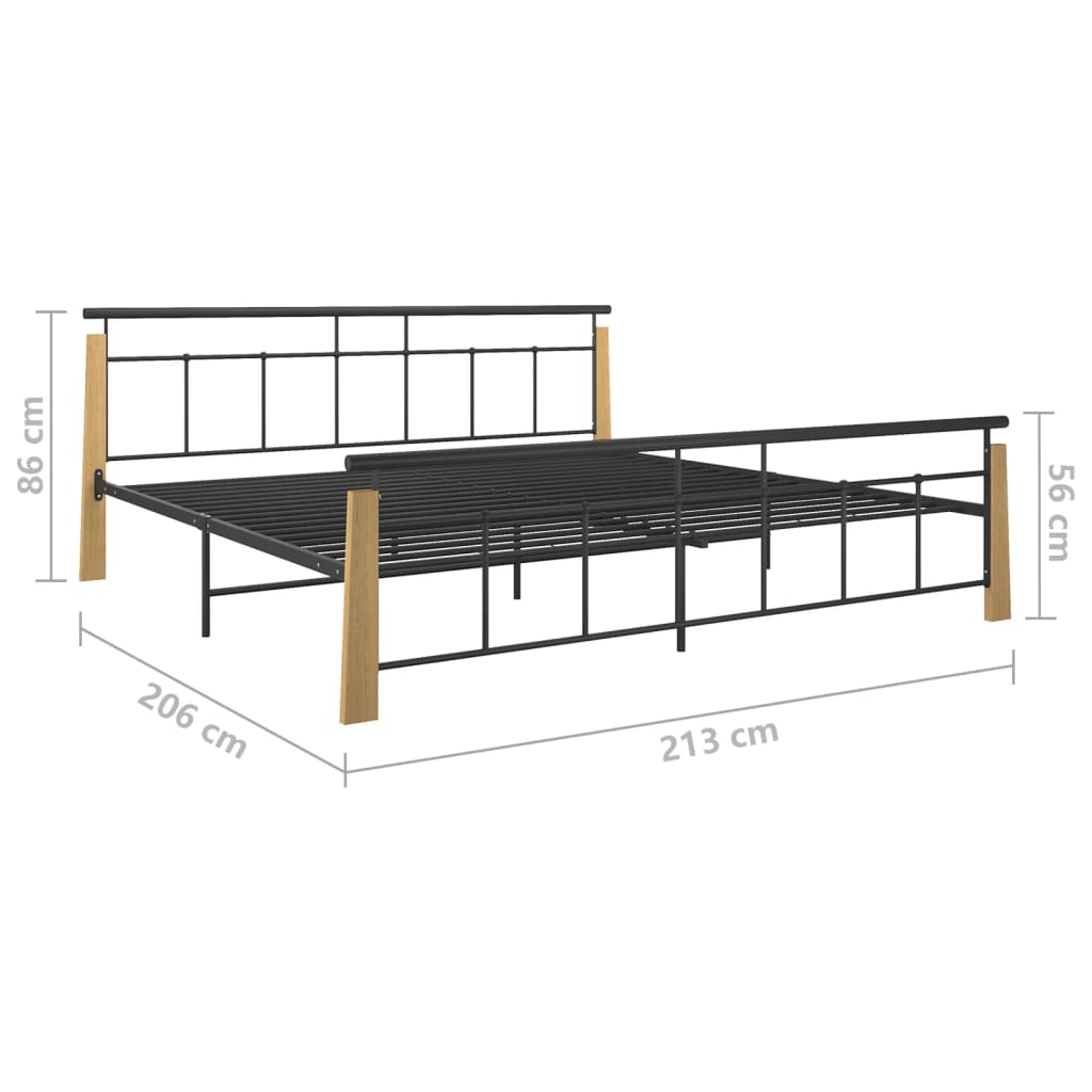 Bed Frame Metal and Solid Oak Wood 200x200 cm