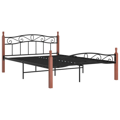 Bed Frame without Mattress Black Metal&Solid Oak Wood 140x200 cm