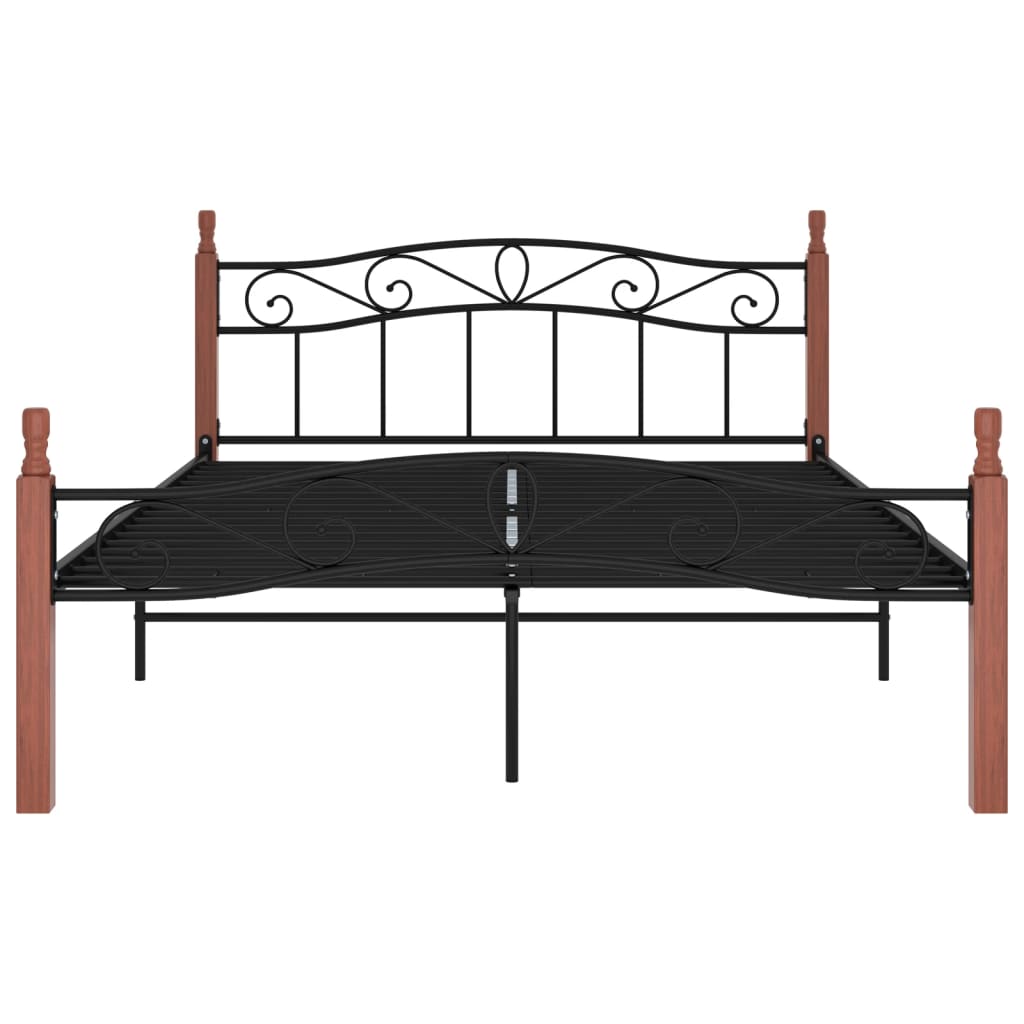 Bed Frame without Mattress Black Metal&Solid Oak Wood 140x200 cm