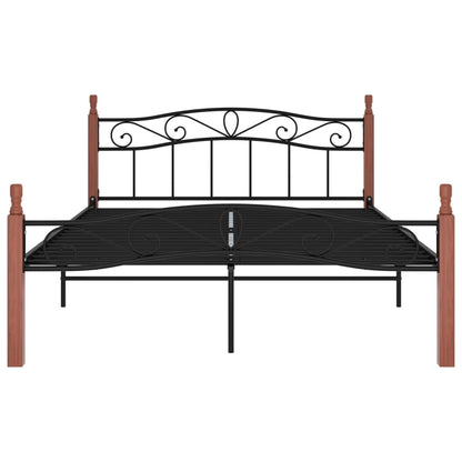 Bed Frame without Mattress Black Metal&Solid Oak Wood 140x200 cm