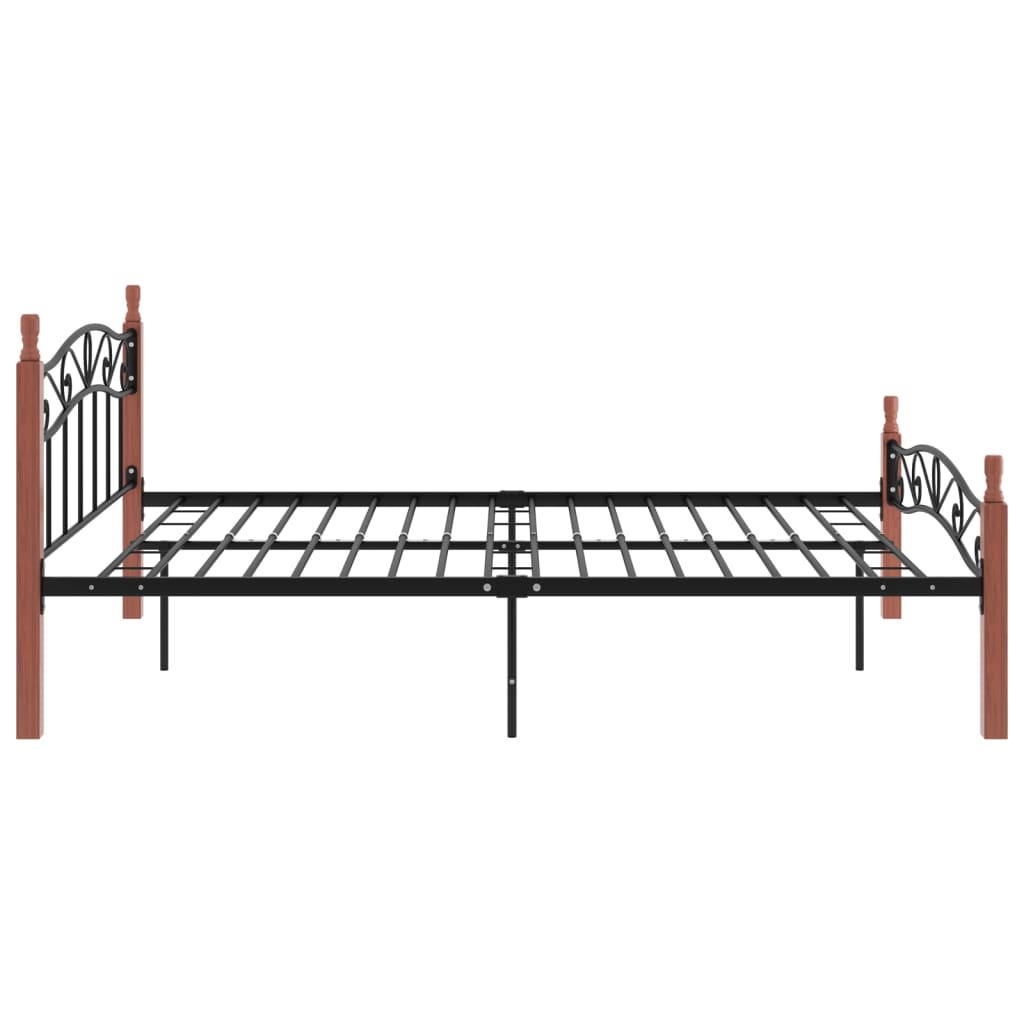 Bed Frame without Mattress Black Metal&Solid Oak Wood 140x200 cm