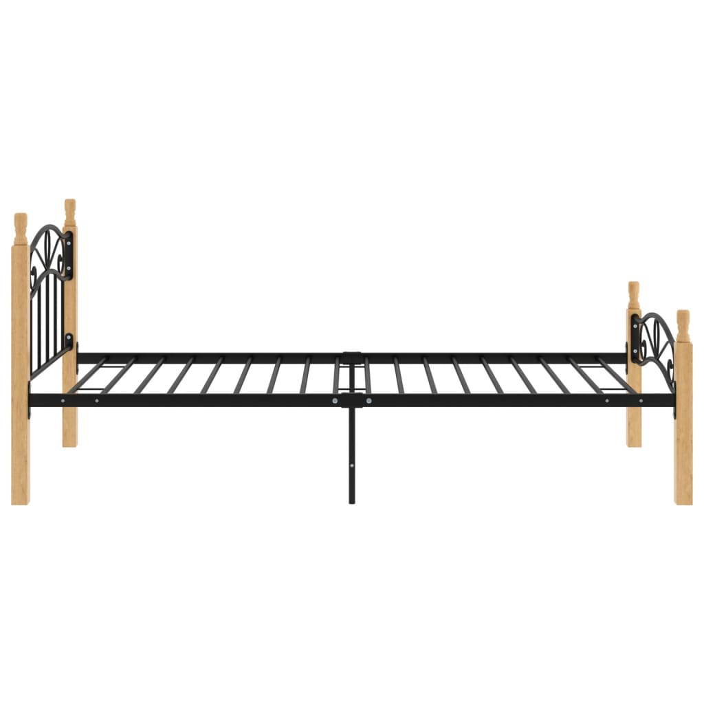 Bed Frame without Mattress Black Metal&Solid Oak Wood 90x200 cm