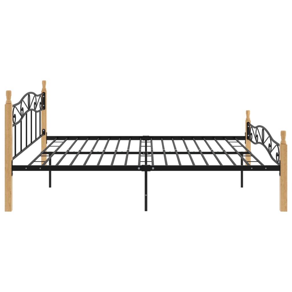 Bed Frame without Mattress Black Metal&Solid Oak Wood 180x200 cm Super King