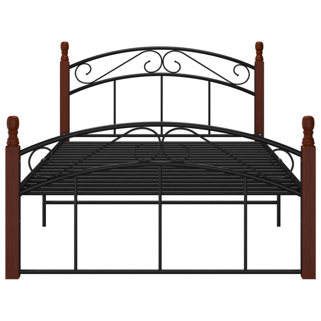 Bed Frame Black Metal and Solid Oak Wood 120x200 cm