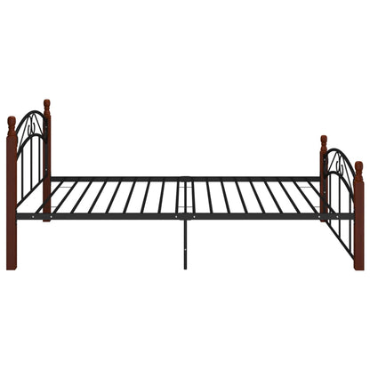 Bed Frame Black Metal and Solid Oak Wood 120x200 cm