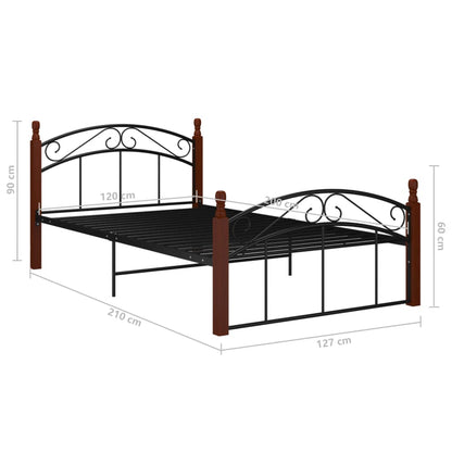 Bed Frame Black Metal and Solid Oak Wood 120x200 cm