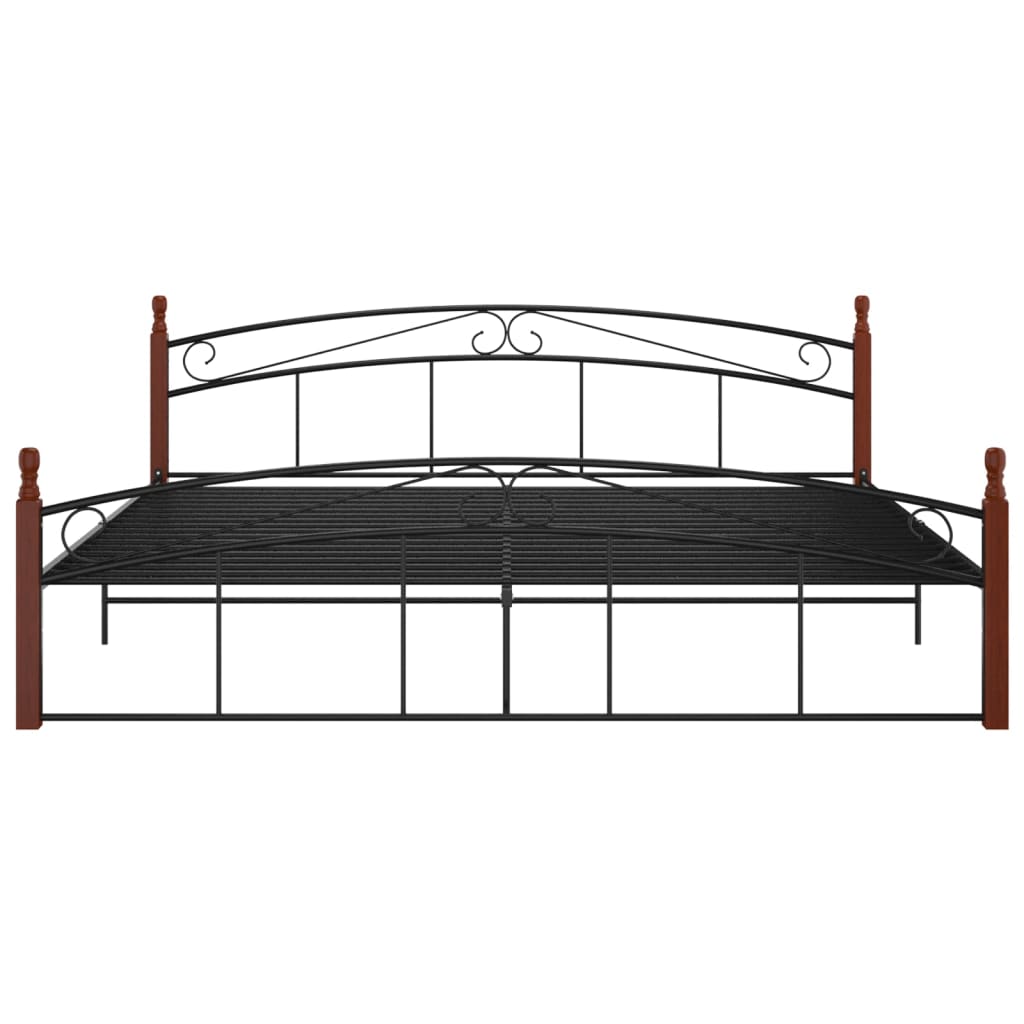 Bed Frame without Mattress Black Metal&Solid Oak Wood 200x200 cm