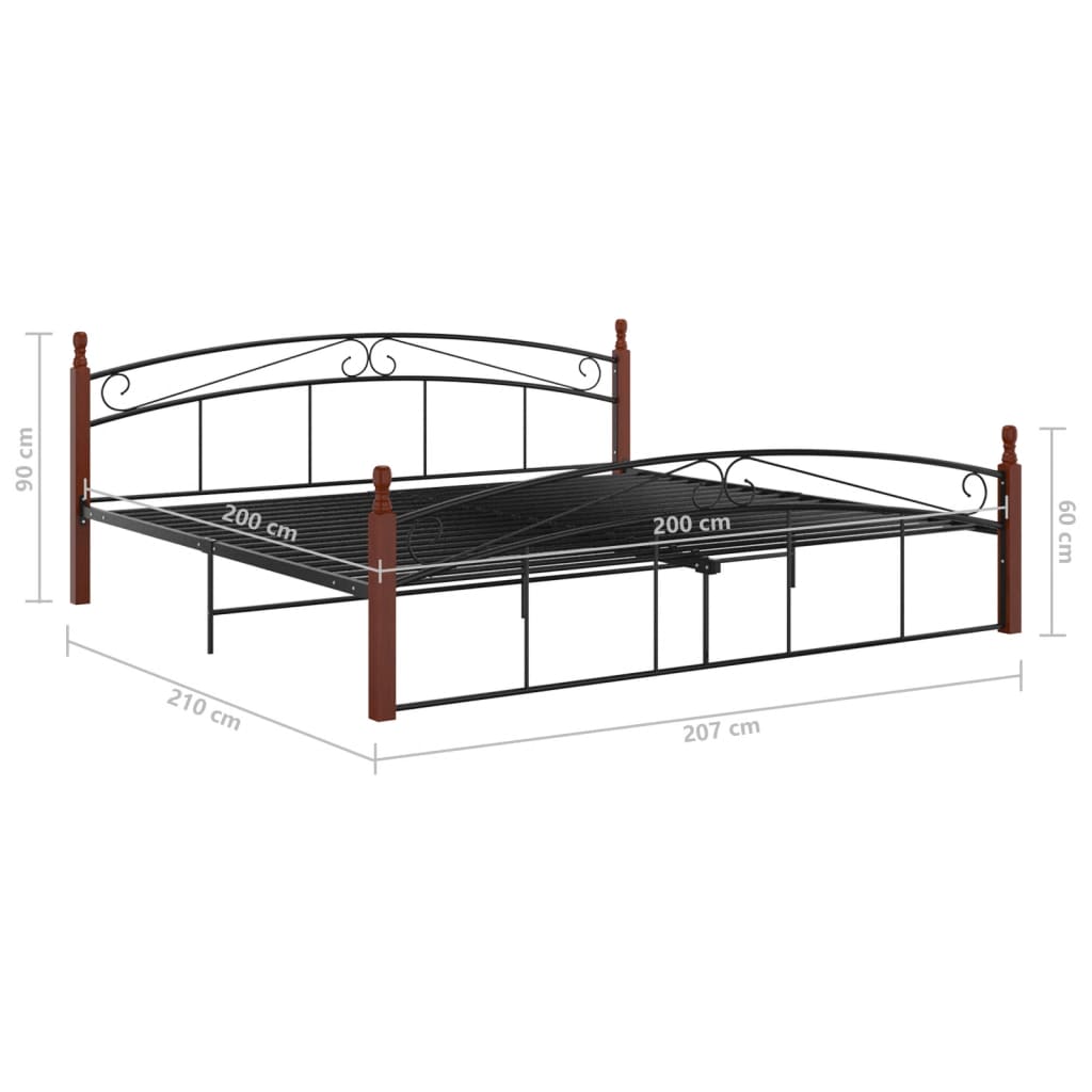 Bed Frame without Mattress Black Metal&Solid Oak Wood 200x200 cm