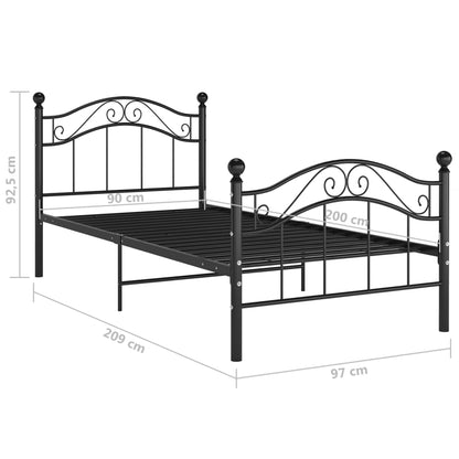 Bed Frame without Mattress Black Metal 90x200 cm