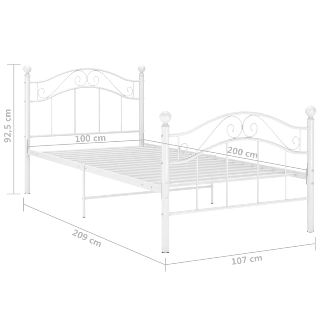 Bed Frame without Mattress White Metal 100x200 cm