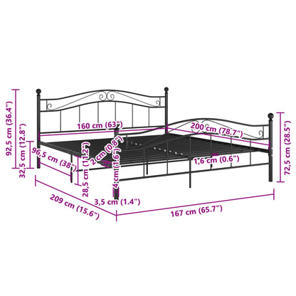 Bed Frame without Mattress Black Metal 160x200 cm