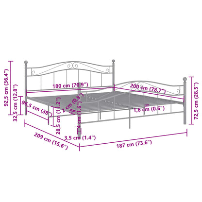 Bed Frame without Mattress Grey Metal 180x200 cm Super King