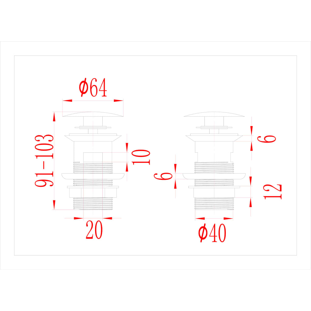 Push Drain with Overflow Function Chrome 6.4x6.4x9.1 cm